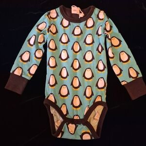 Maxomorra Organic Penguin Print Kids One Piece Size 18-24 Months